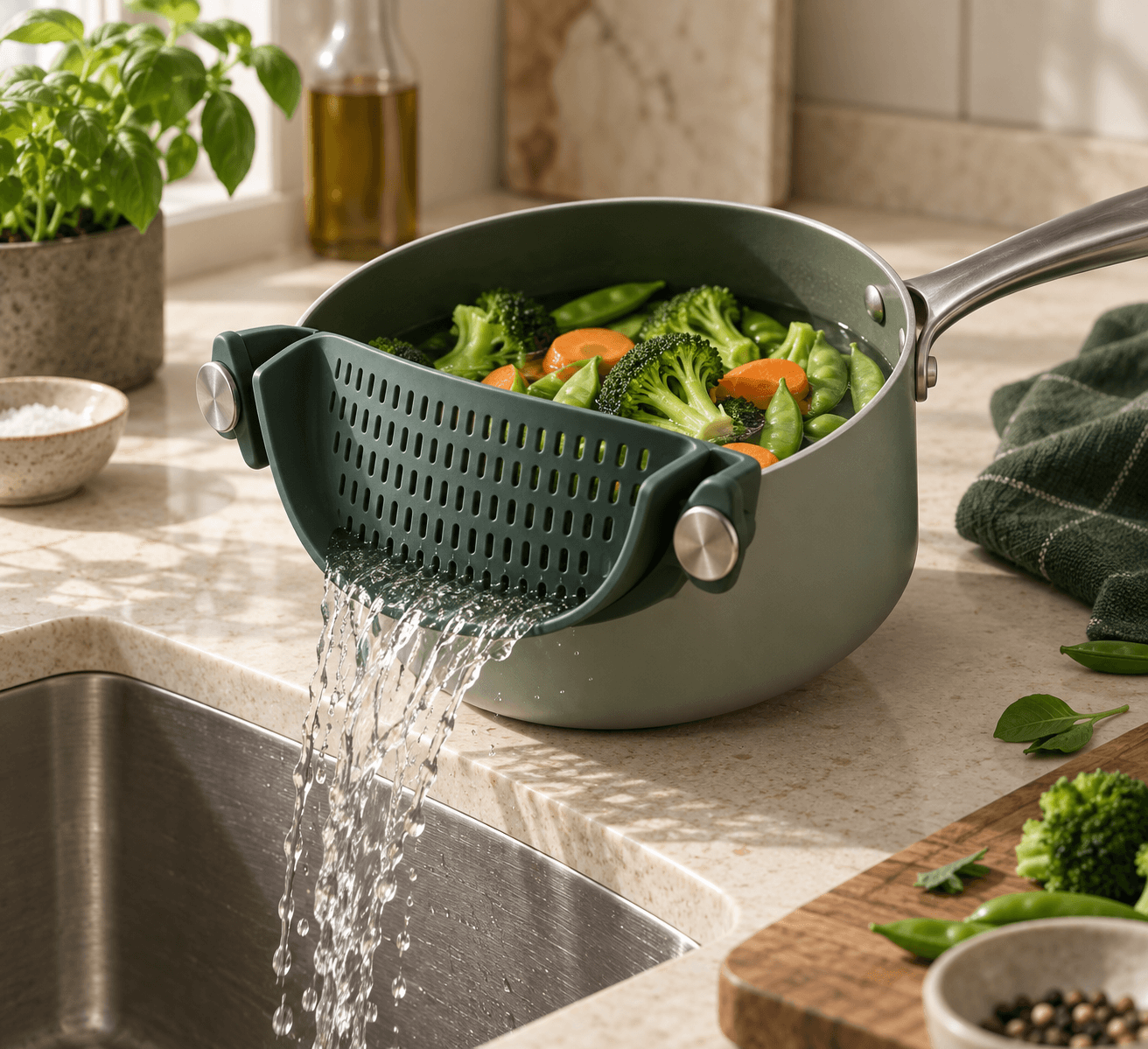 StrainArc Clip-On Strainer kitchen tool